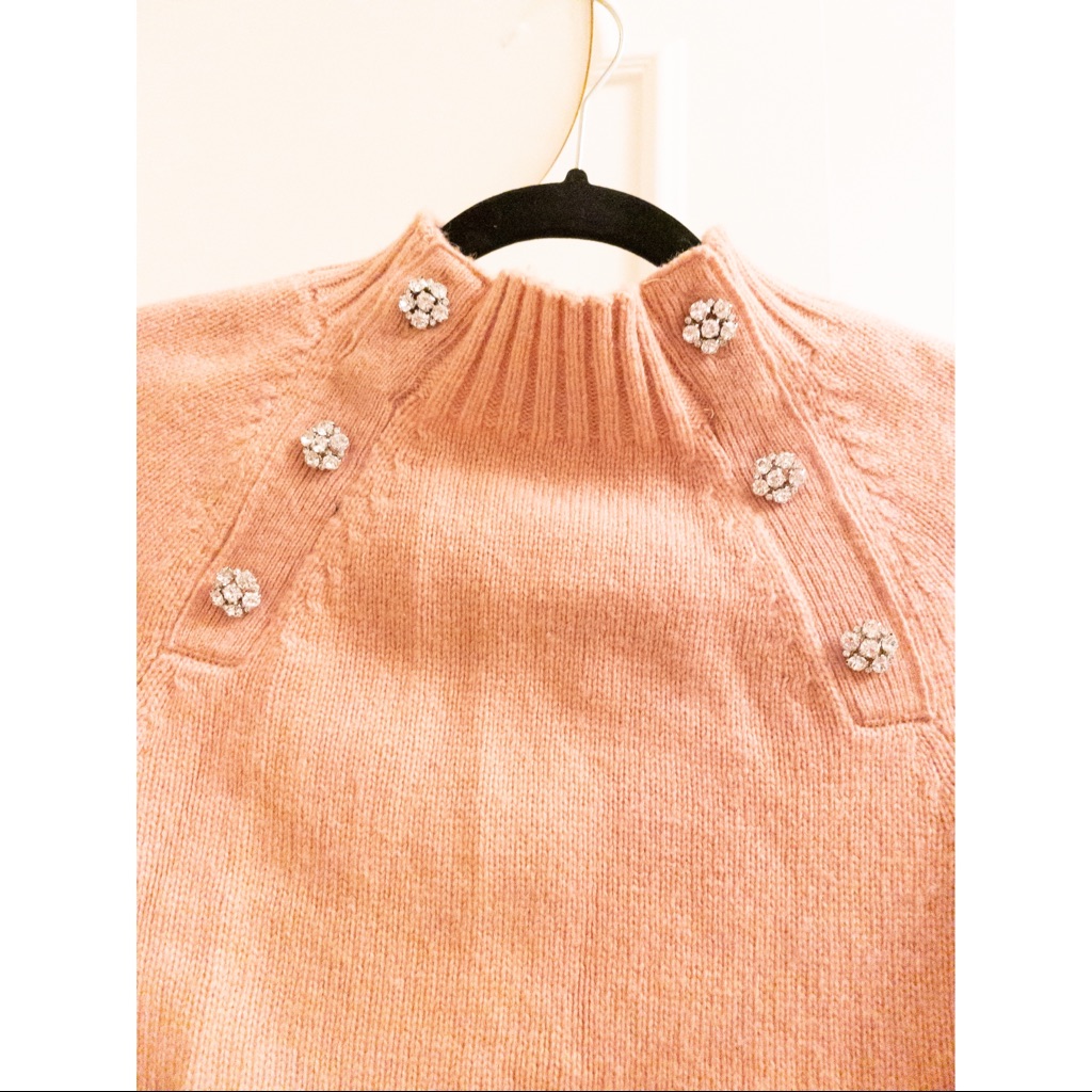 J.Crew Pink Lambswool Pullover Sweater With Crystal Buttons. Sz Xxs